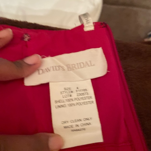 David’s bridal size 4 red evening gown strapless wrap skirt with lining - Picture 9 of 11